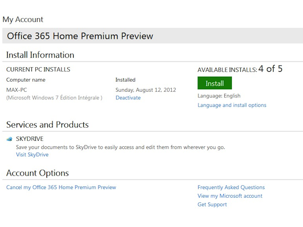 microsoft office 365 home premium english