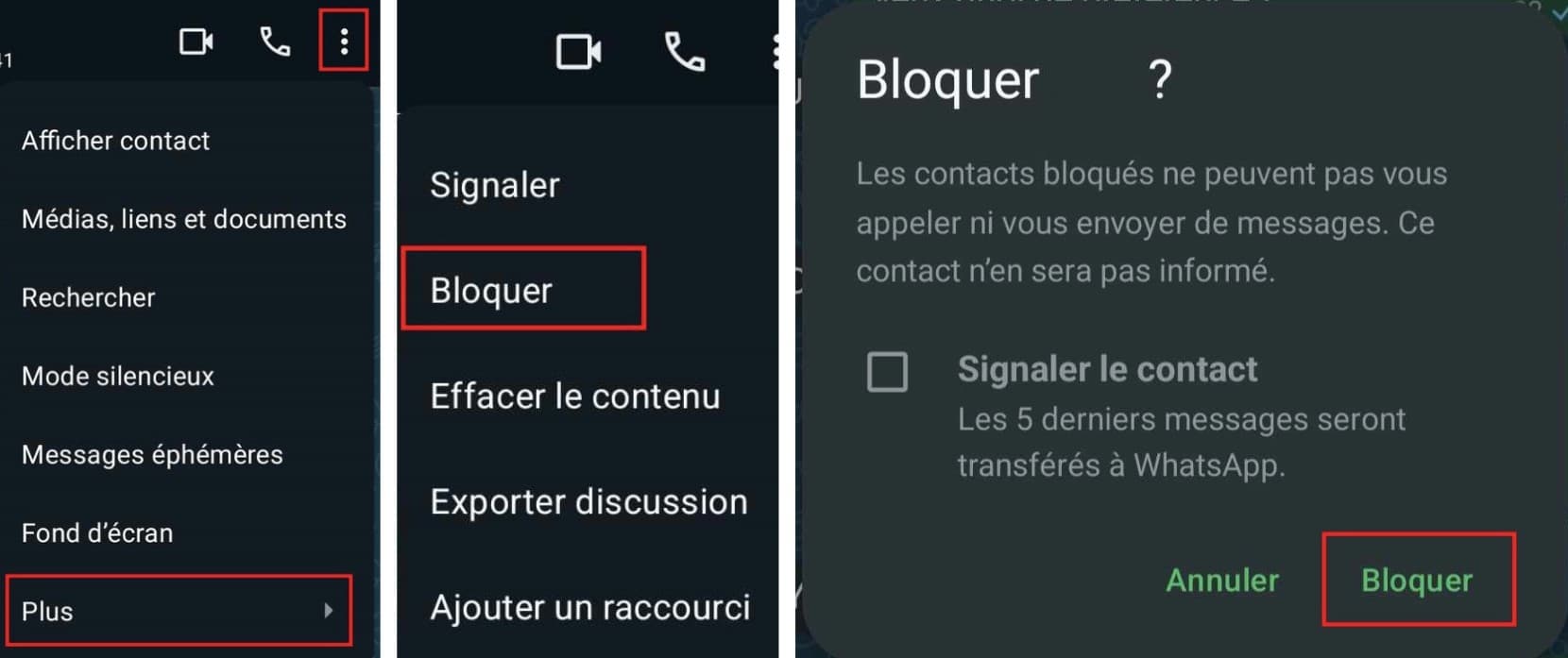 Bloquer un contact WhatsApp discussion