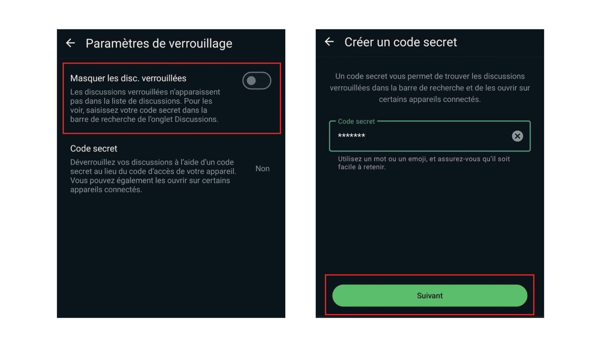 Créer un code secret WhatsApp