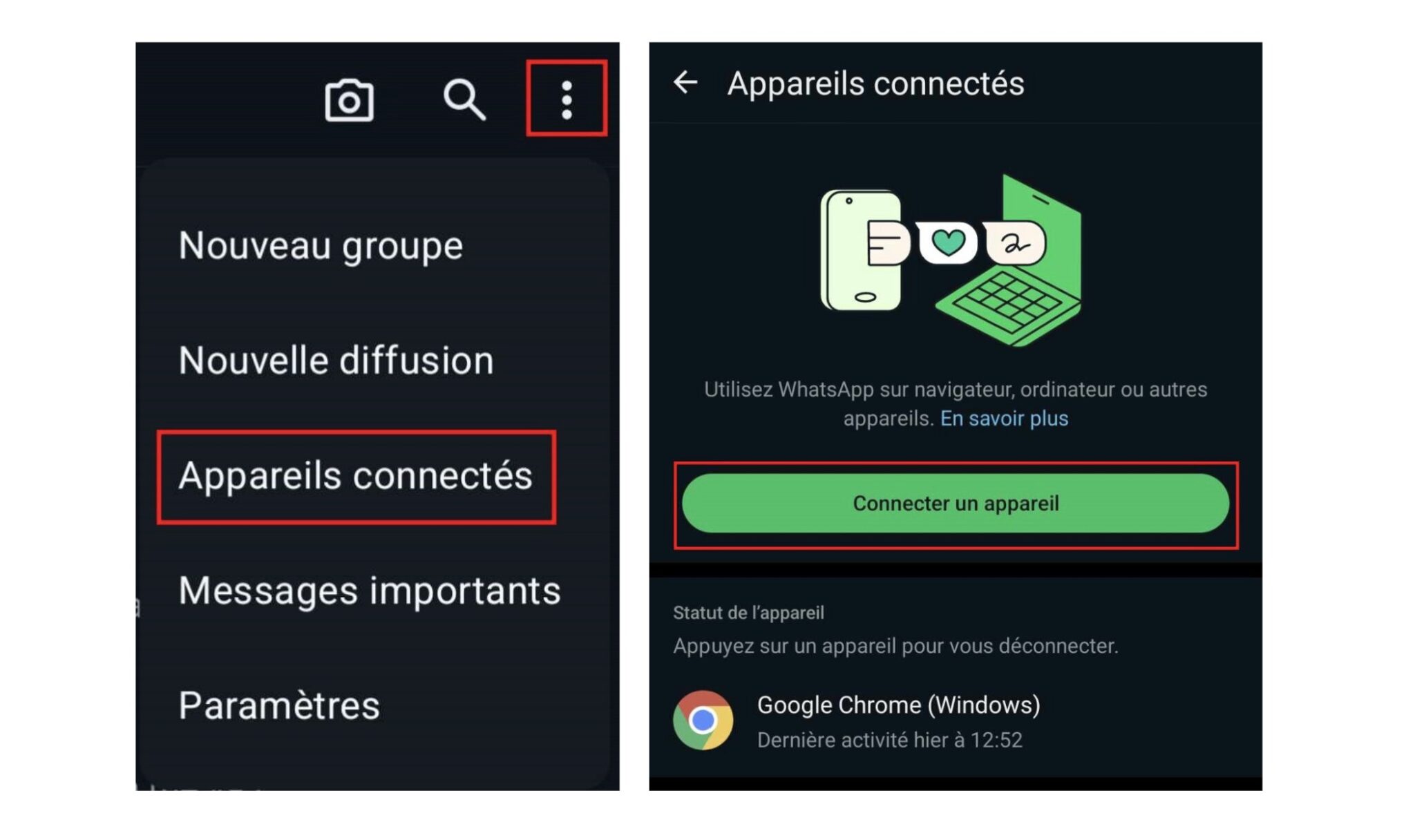 Connecter un second appareil WhatsApp Android