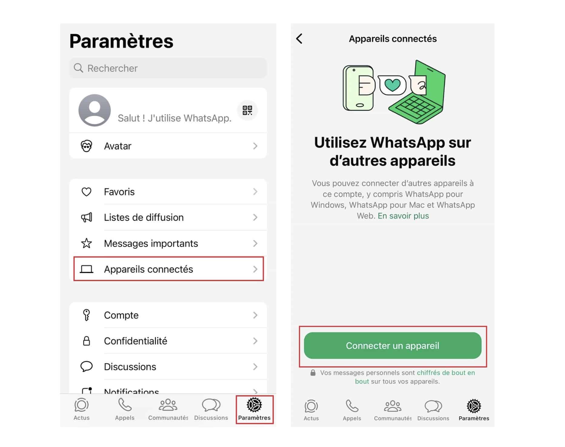 Connecter un second appareil WhatsApp iOS