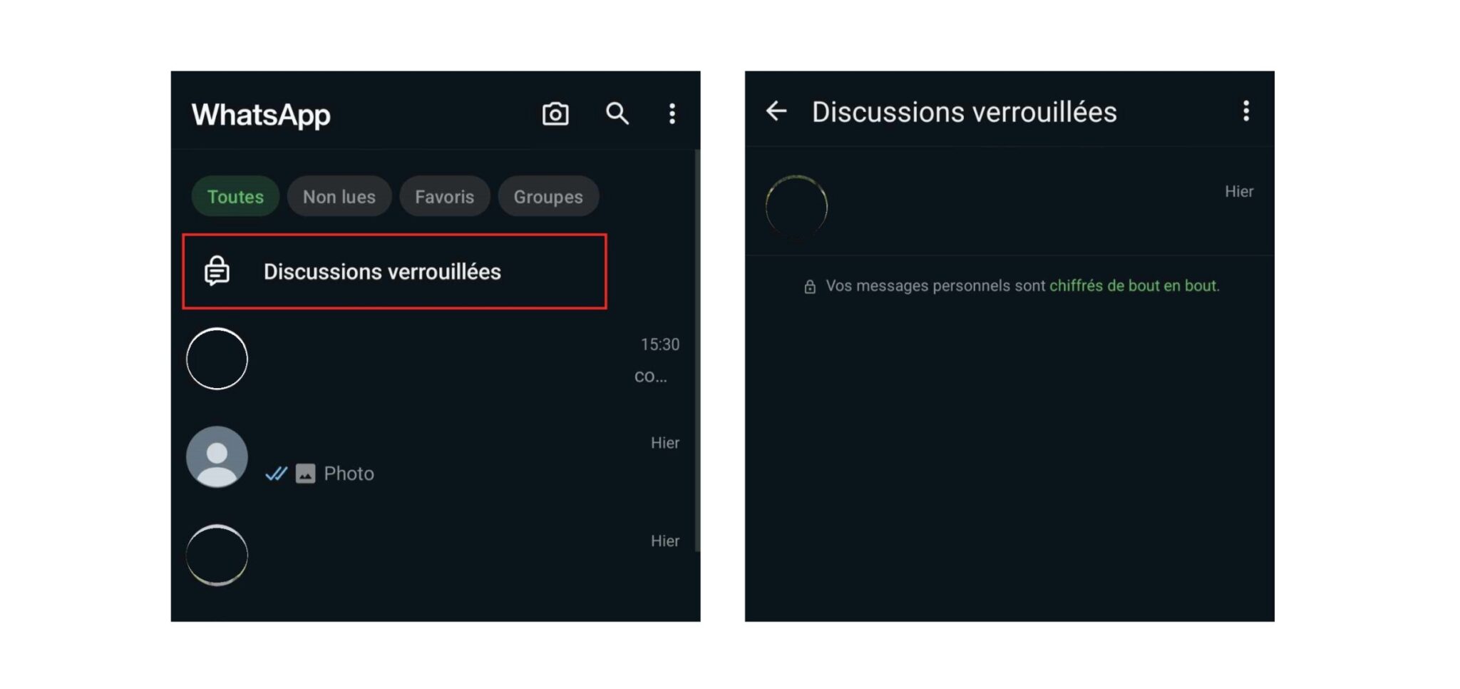 Accéder aux discussions verrouillées WhatsApp