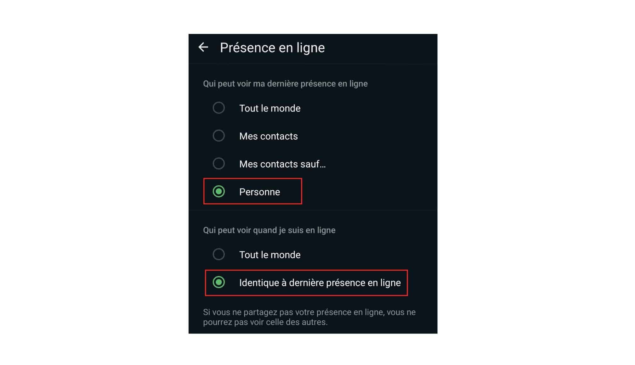 Personne présence en ligne sur WhatsApp