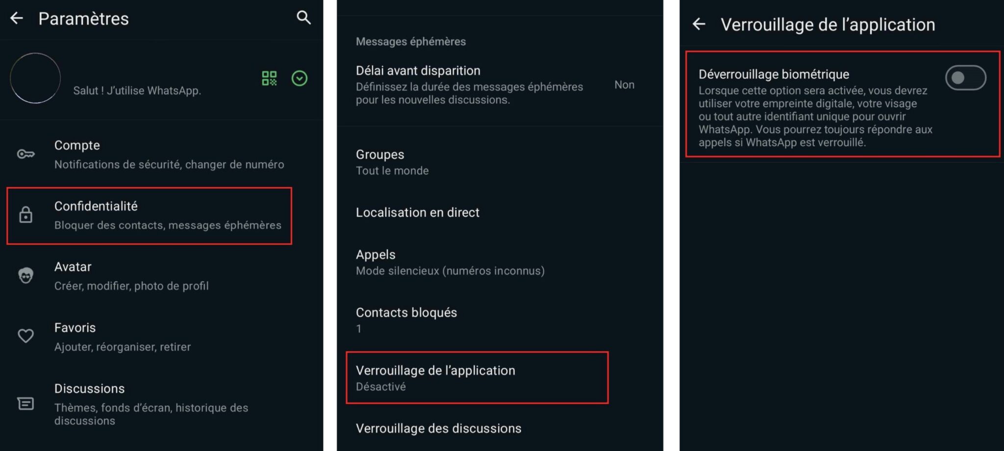 Verrouillage de l'application WhatsApp