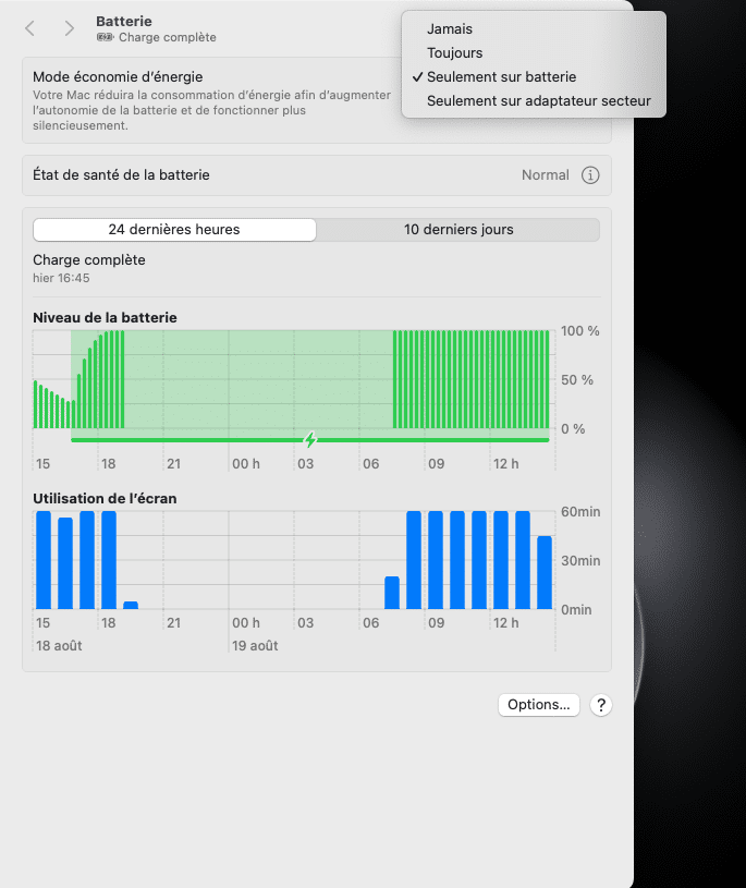 économie batterie sur MacOS