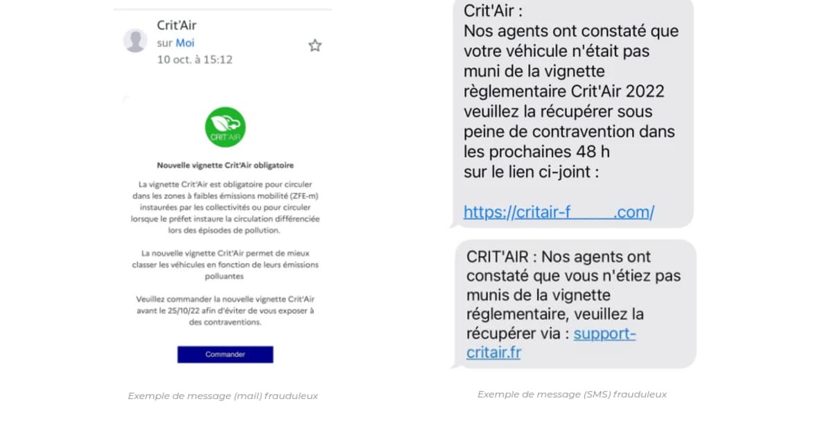 Arnaques à la vignette Crit'Air : le gouvernement appelle à la vigilance  face aux SMS frauduleux - France Bleu