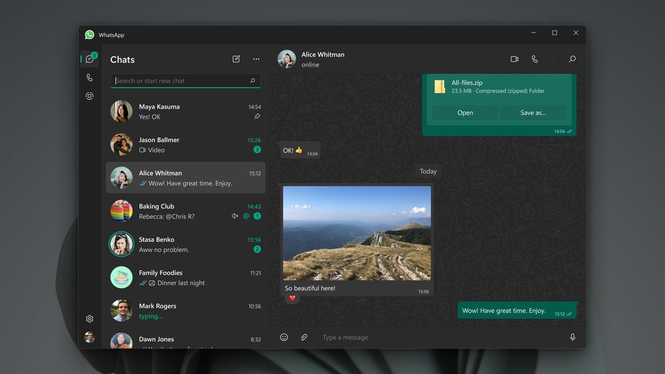 Interface Whatsapp web desktop