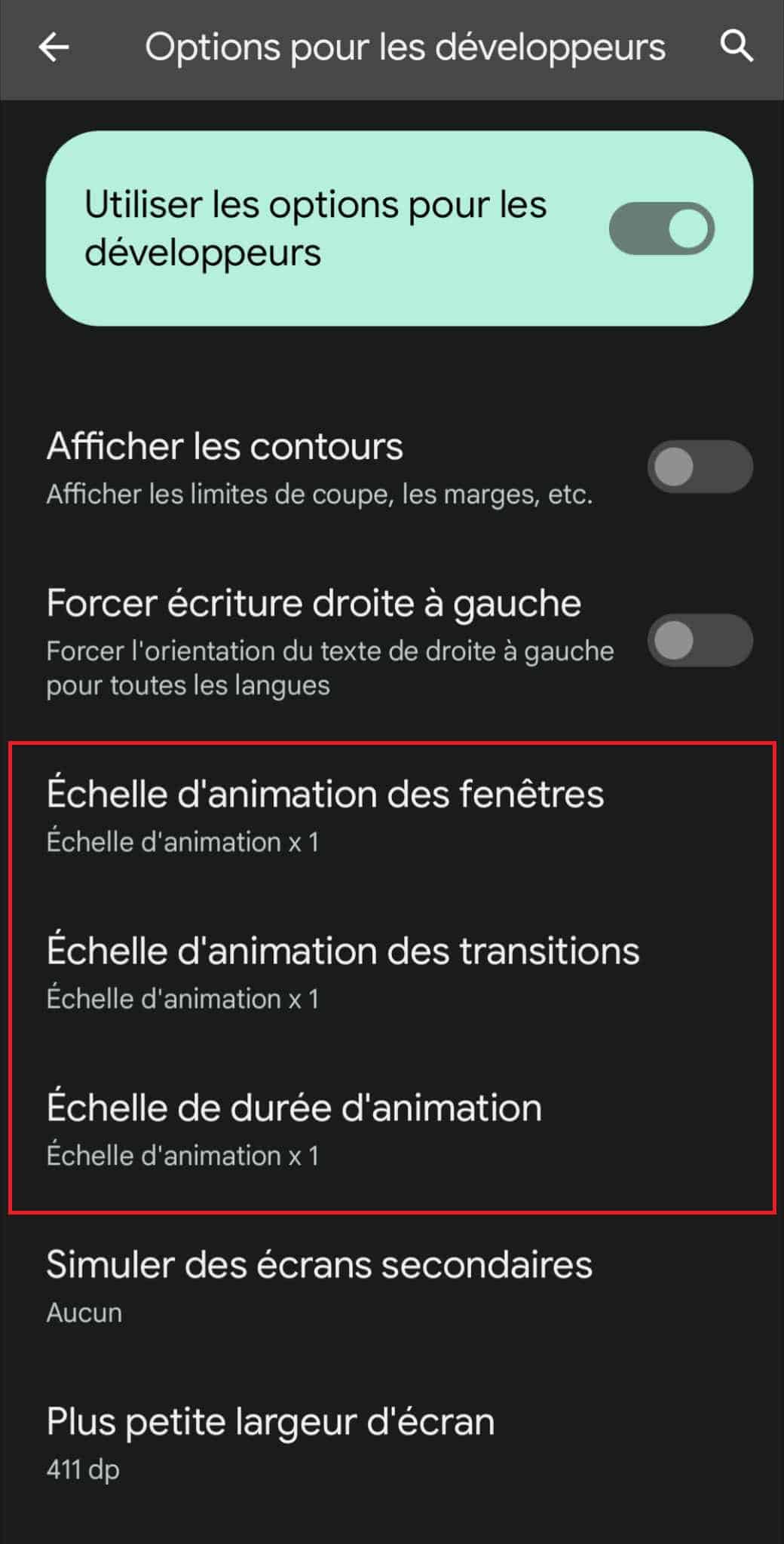 Modifier animations Android