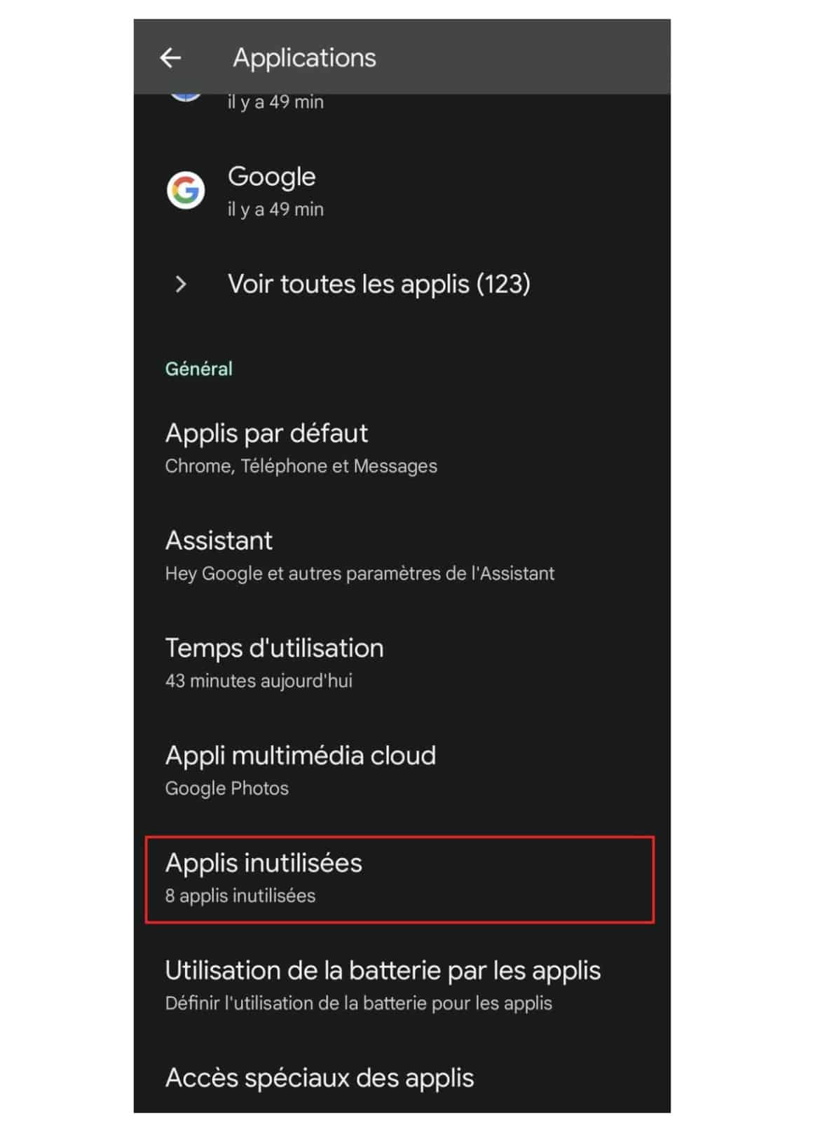 Appli inutilisées