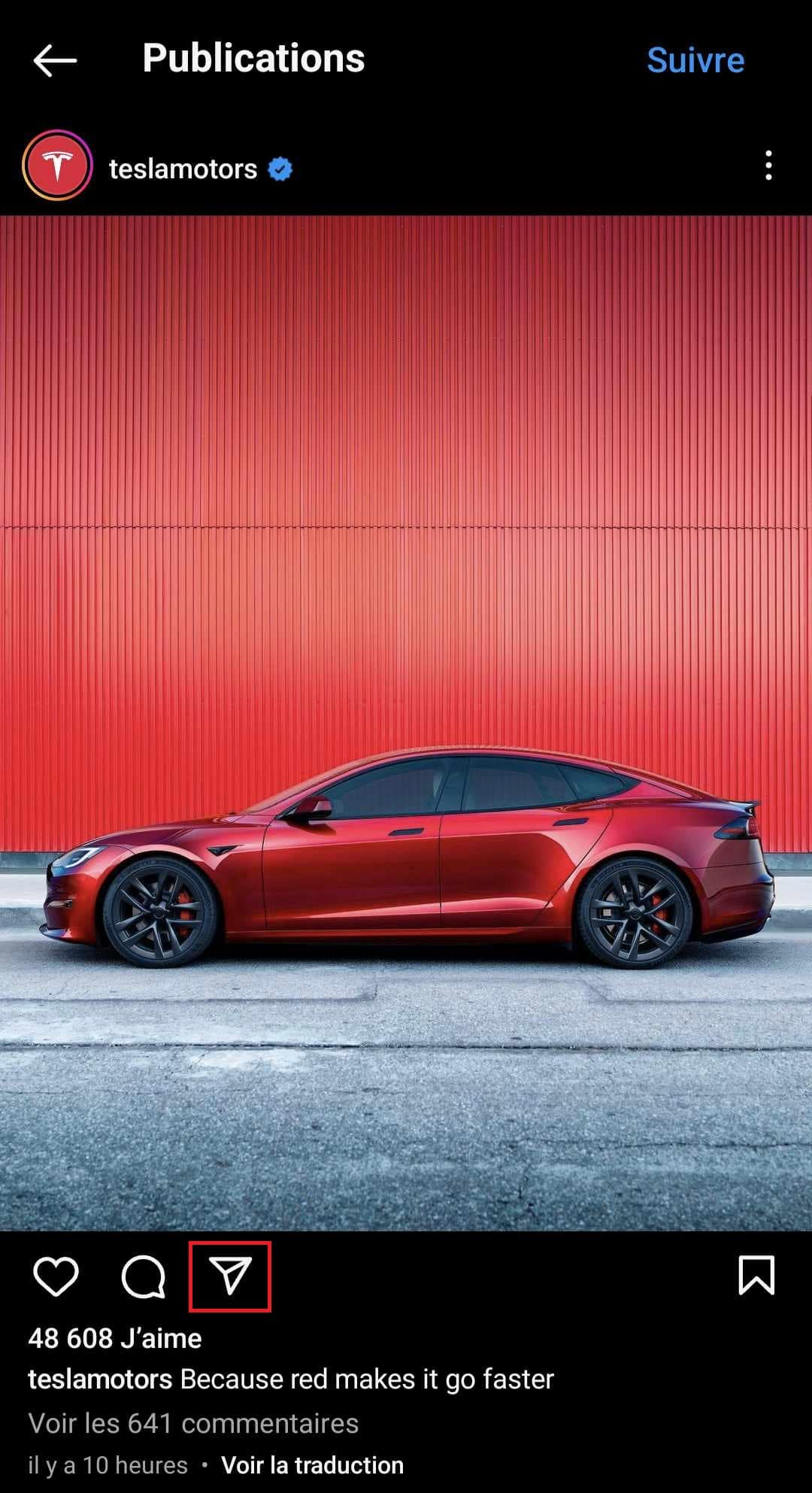 Partager photo Tesla Instagram
