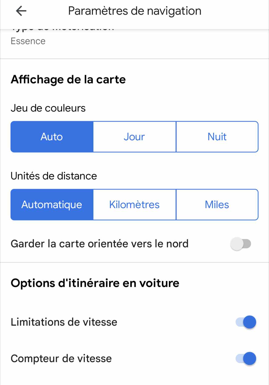 Limitations de vitesse Google Maps