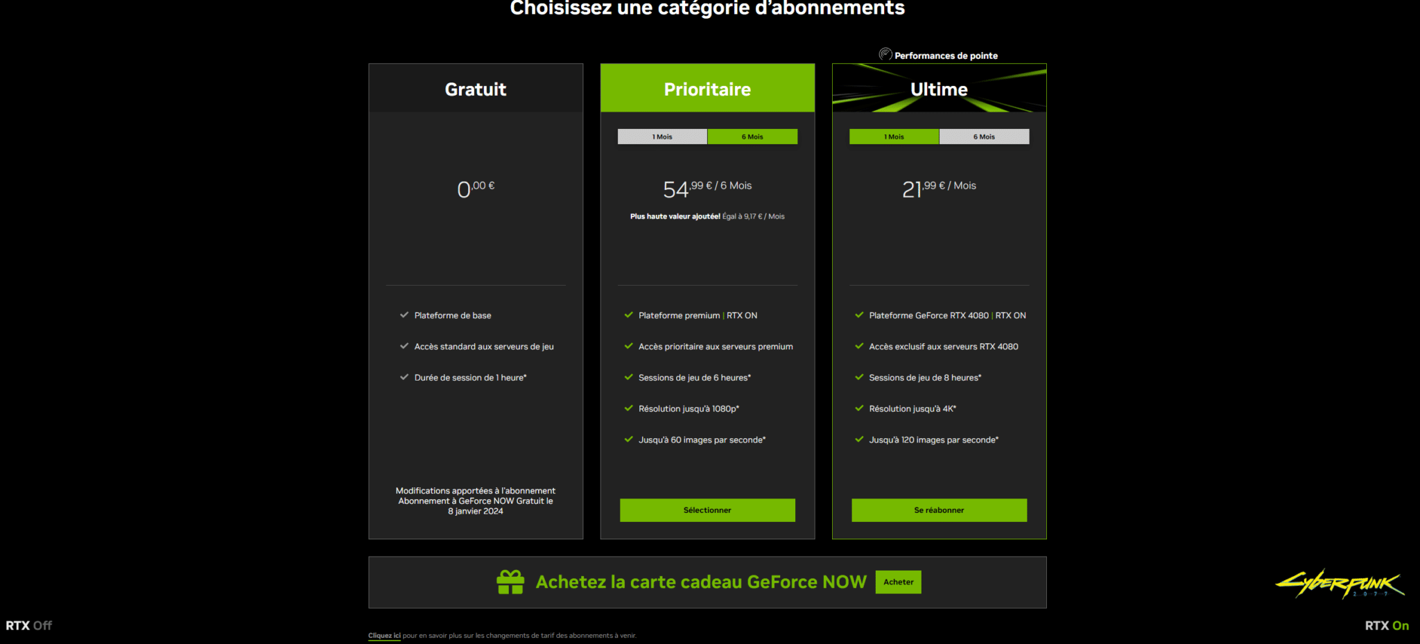 Abonnements Nvidia GeForce Now