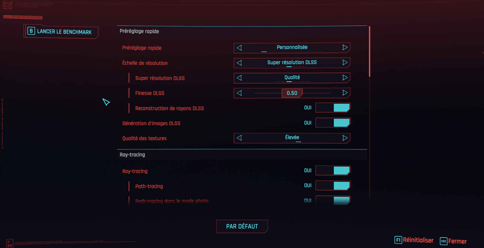 Cyberpunk 2077 réglages graphiques