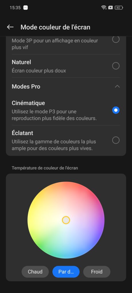 Mode couleur écran Realme 12+ 5G