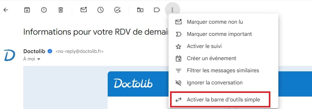 gmail barre d'outils google