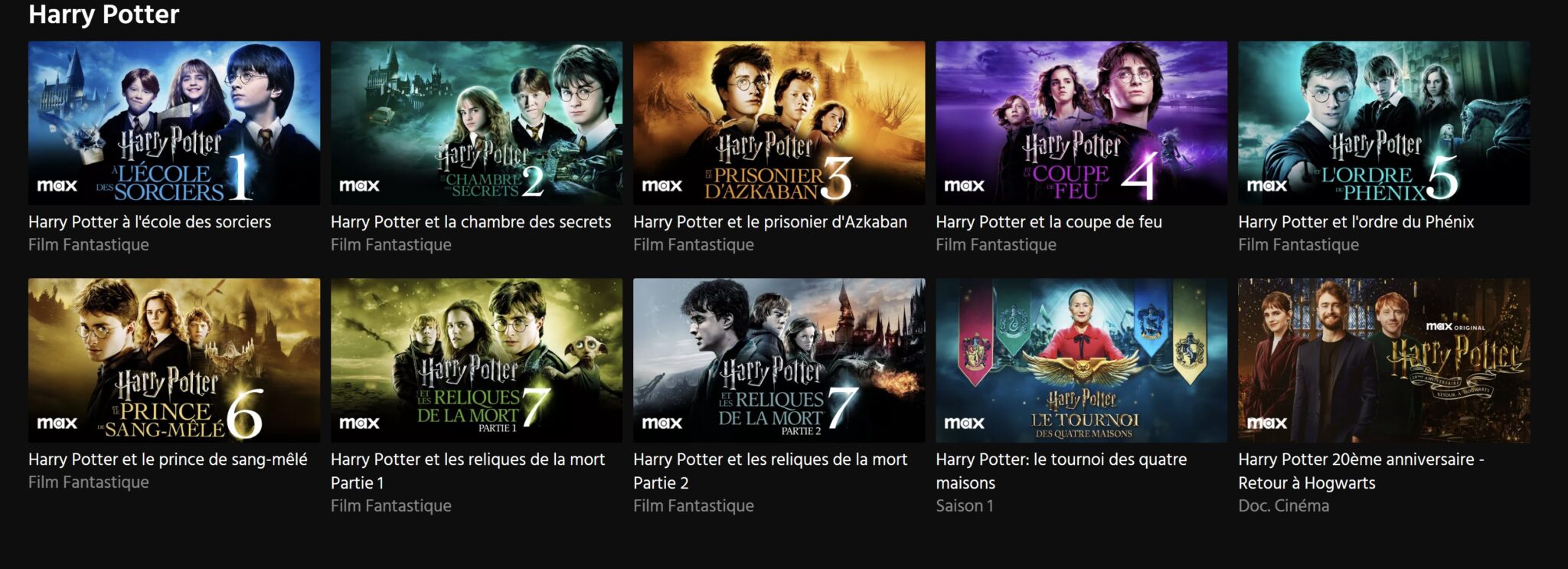 Films Harry Potter sur Max