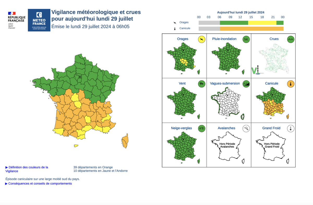 Alerte canicule (lundi 29 juillet 2024)