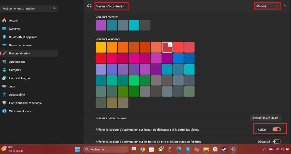 windows 11 barre des tâches couleur 