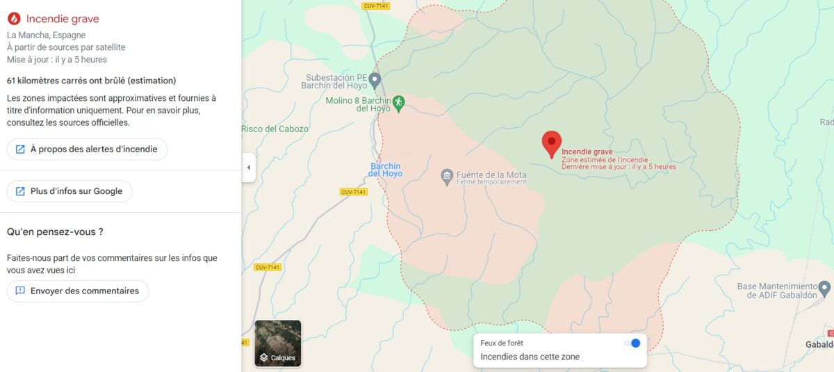 google maps incendies forêt feux 