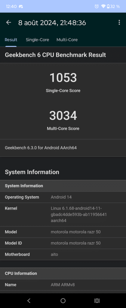 Motorola Razr 50 Geekbench 6