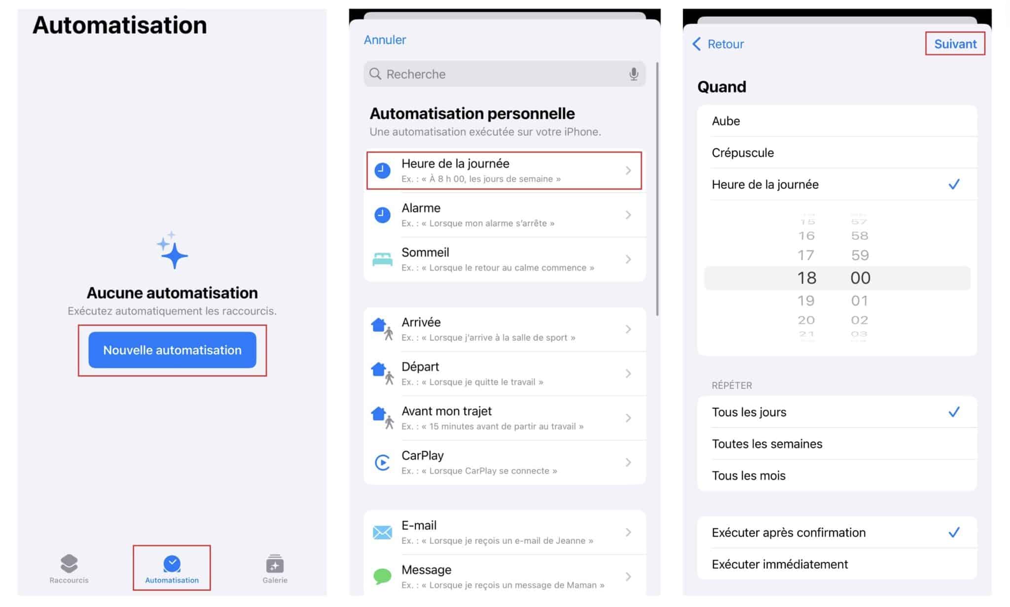 Créer une automatisation iPhone pour envoyer un message en différé