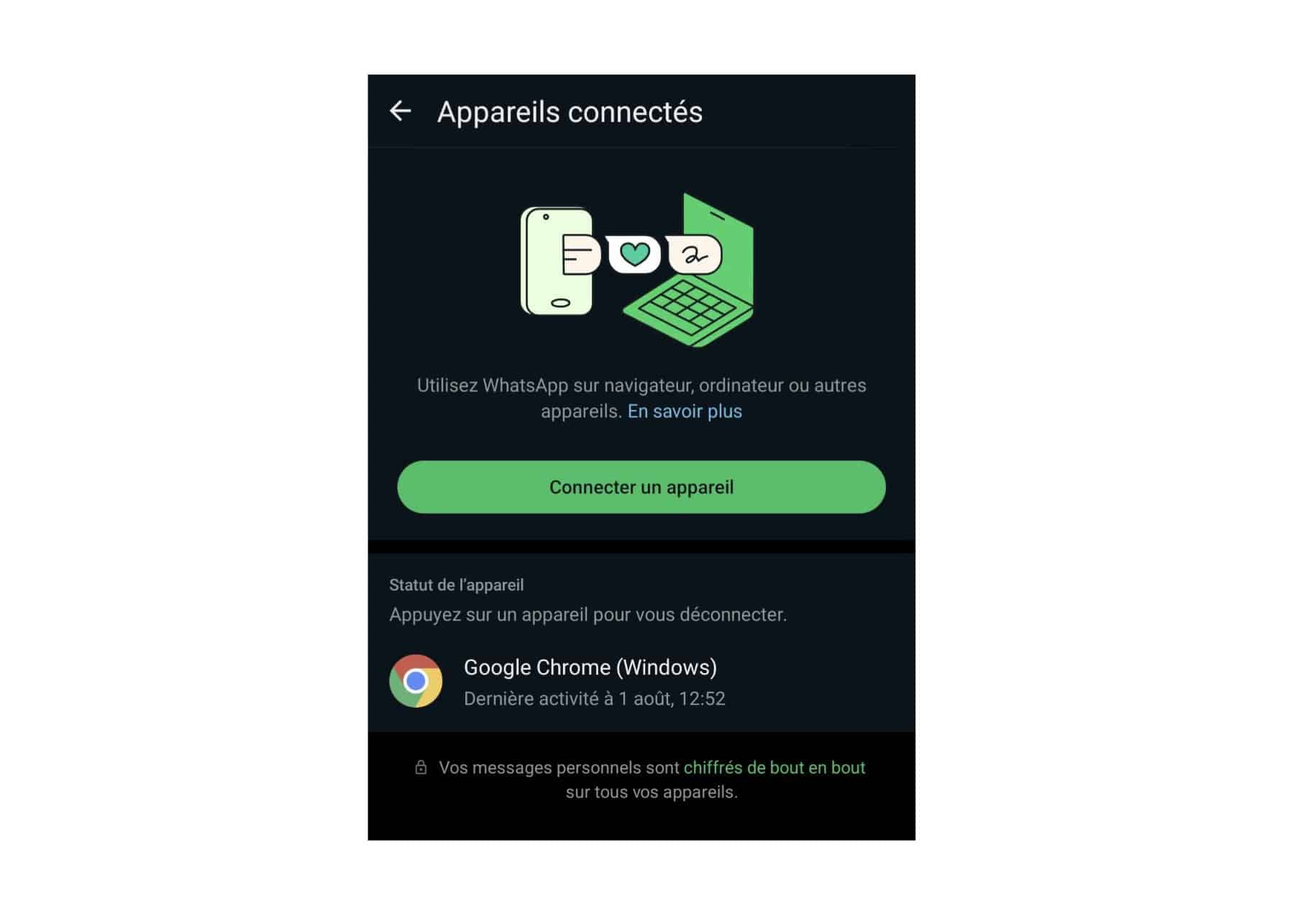 Connecter un appareil Android à WhatsApp web ou desktop