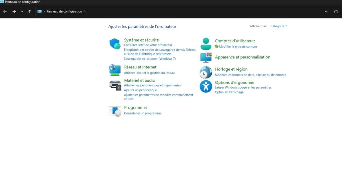 windows 11 panneau de configuration paramètres
