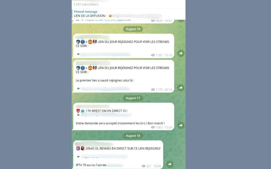 telegram ligue 1 piratage matchs