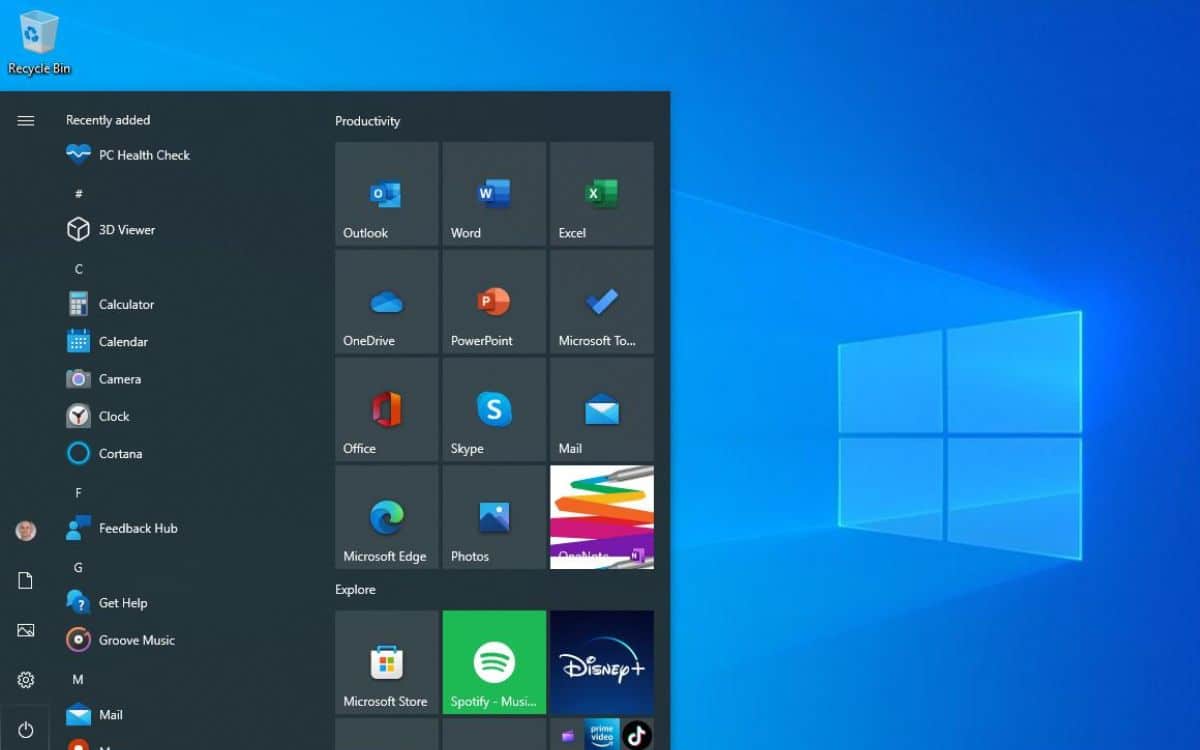 Windows 10 menu Démarrer pub