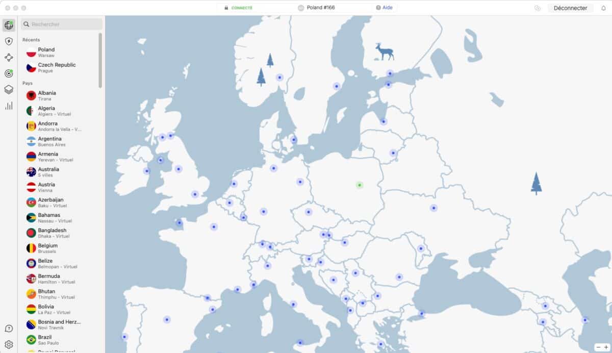 NordVPN interface