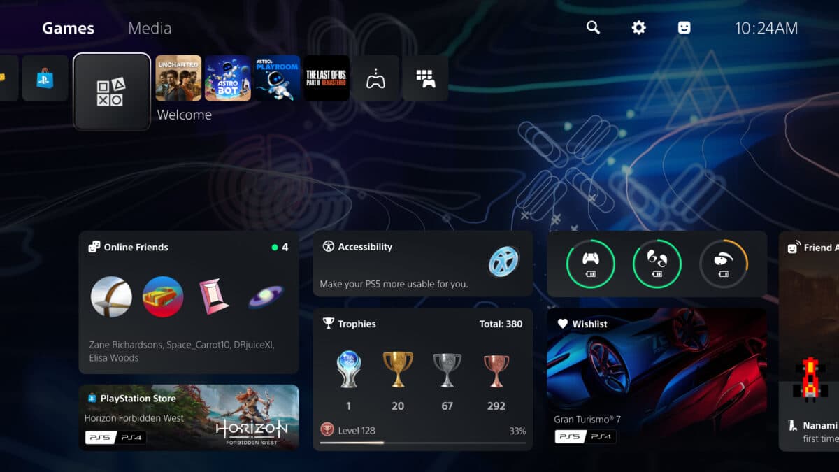 ps5 écran accueil widgets 