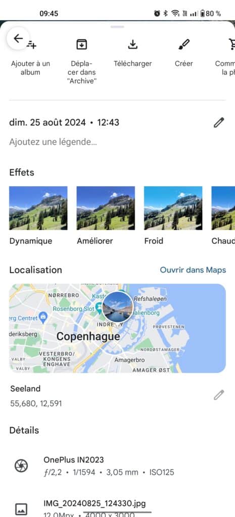 Informations image dans Google Photos