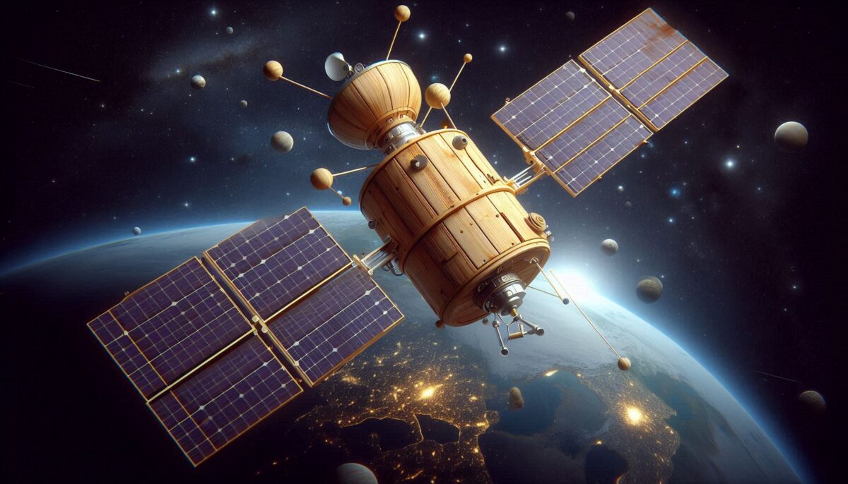 Satellite en bois - Image générée par Bing Creator