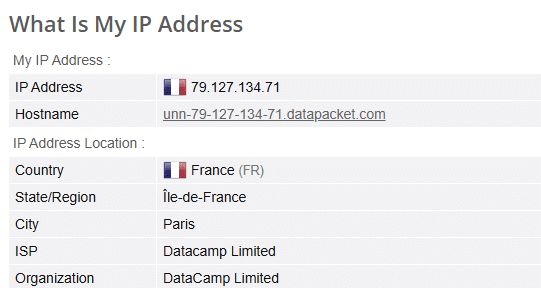 Test de fuite d'adresse IP avec Proton VPN