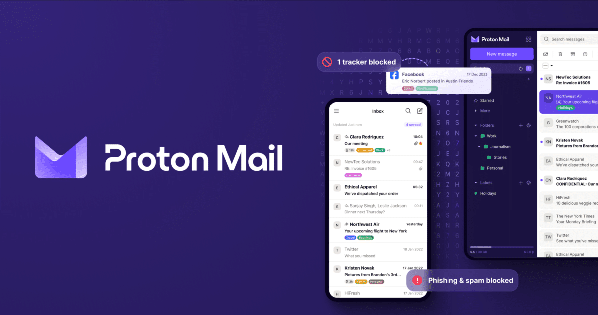 Interface de Proton Mail, le tout premier produit de Proton AG