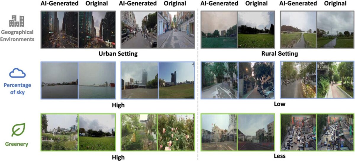 Exemples d'images de rues générées par l'IA comparées à des images des vidéos de rues réelles