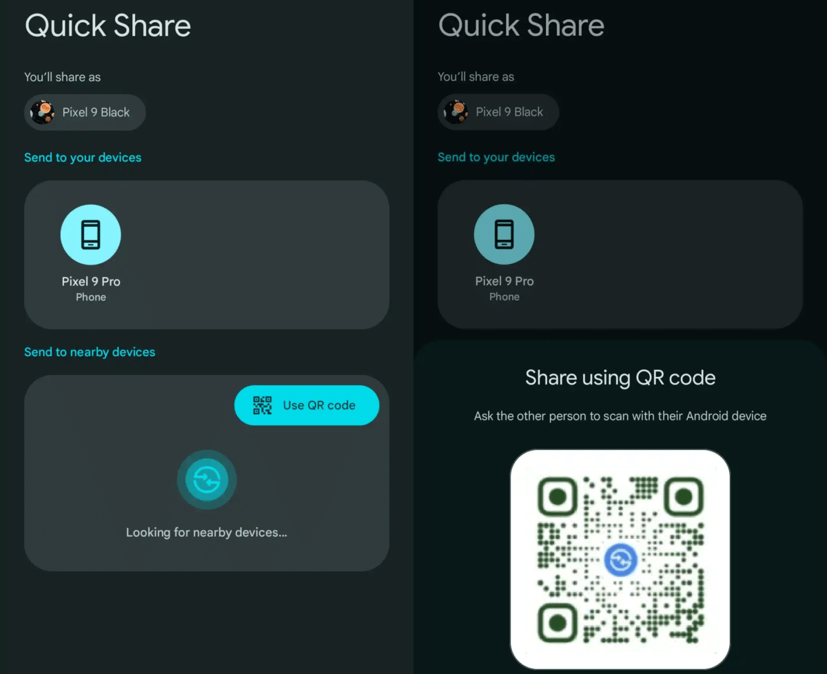 Google améliore Quick Share en ajoutant le partage par QR Code